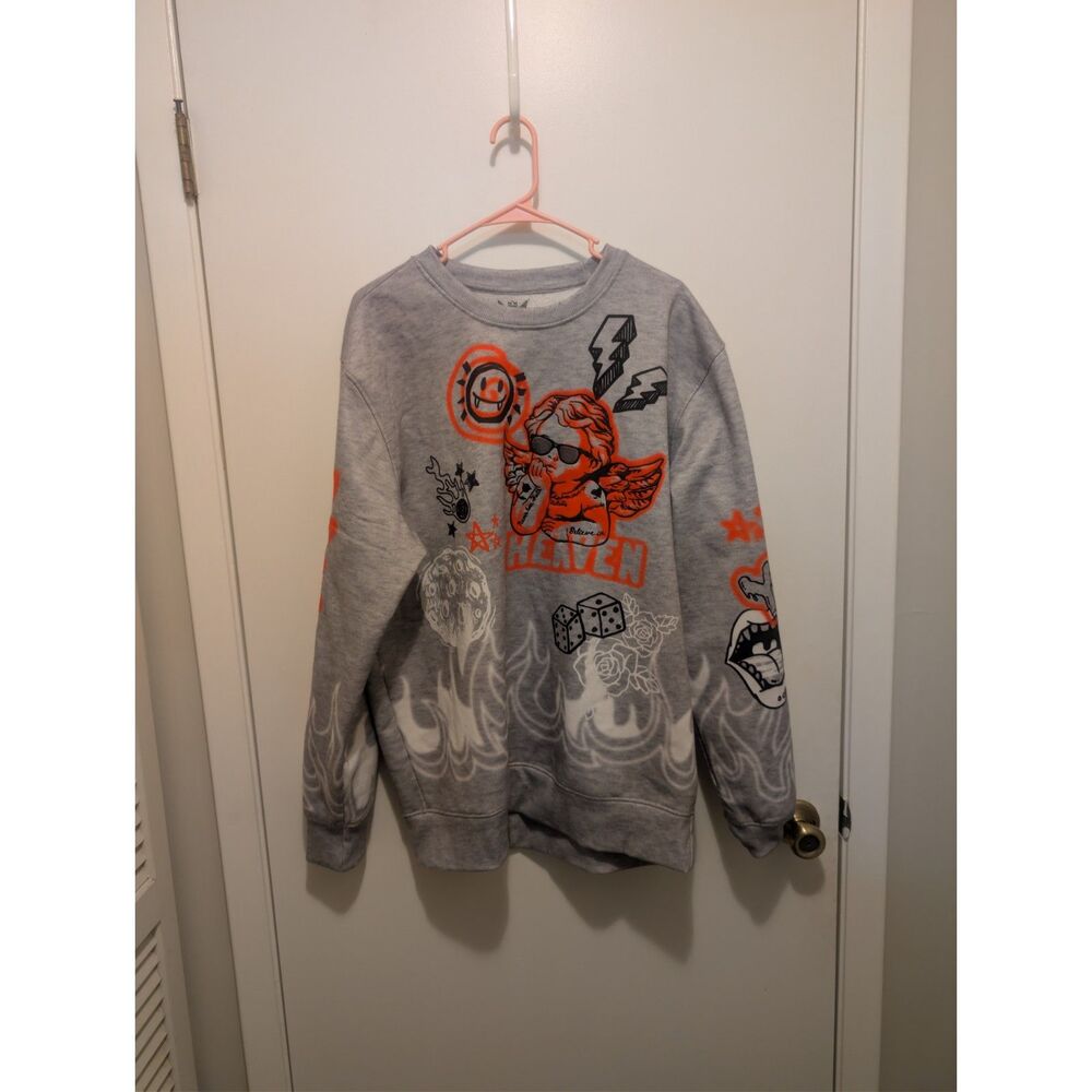 Jewel House Graphic Crewneck Sweatshirt Men's 2XL Heather Grey Cherub Streetwear